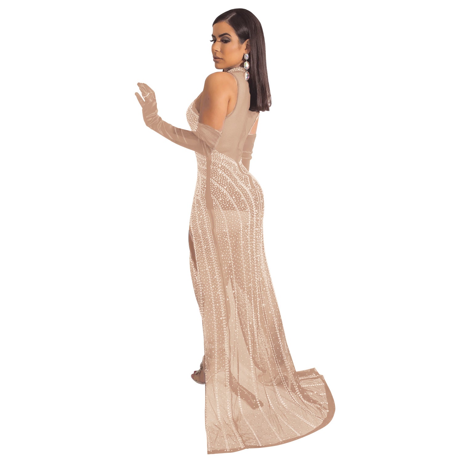 Mesh Hot Drilling See-through Dress Women NorixaFashion.com