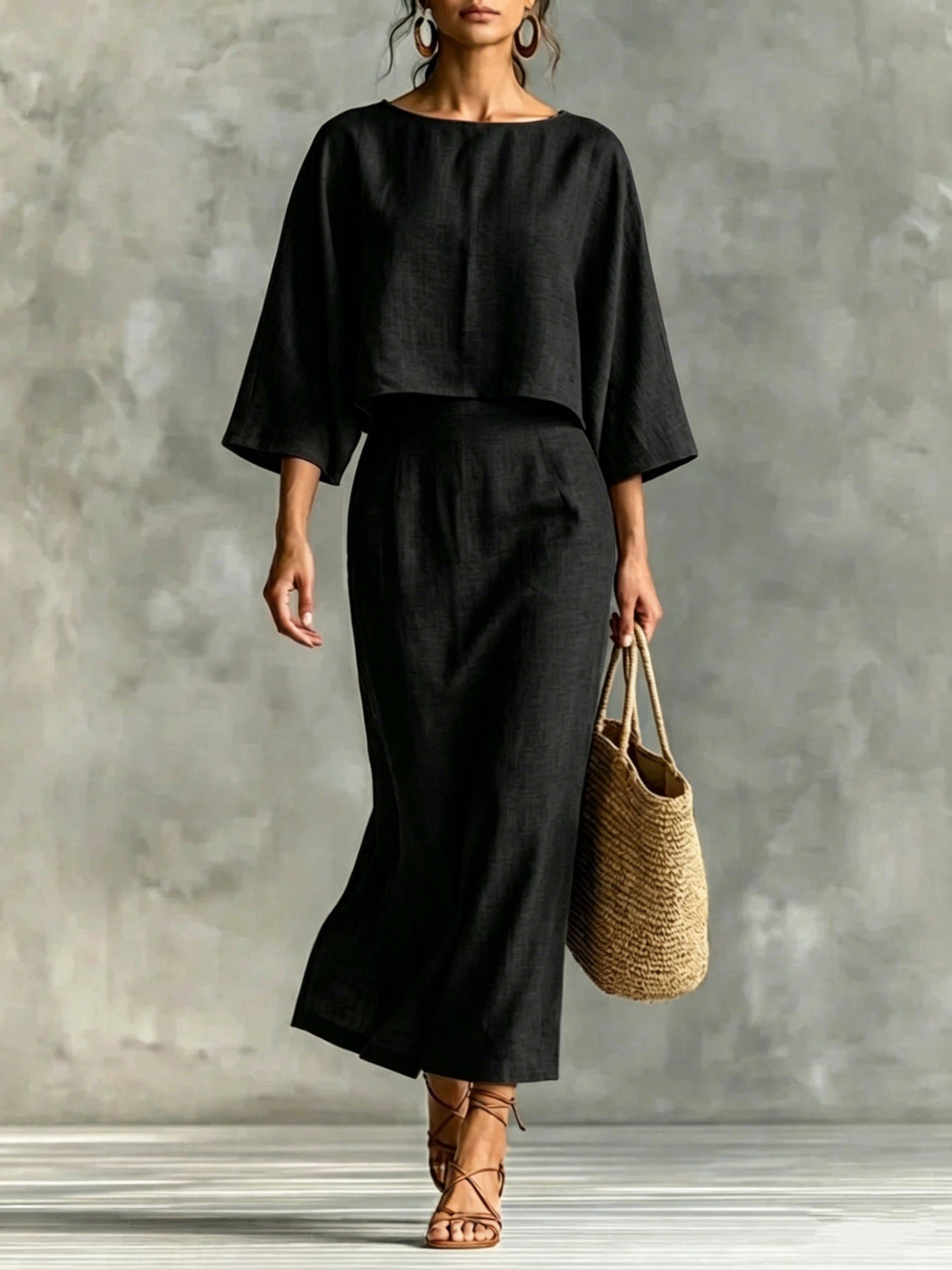 Womens High-Waisted Midi Skirt And Loose Top Set NorixaFashion.com
