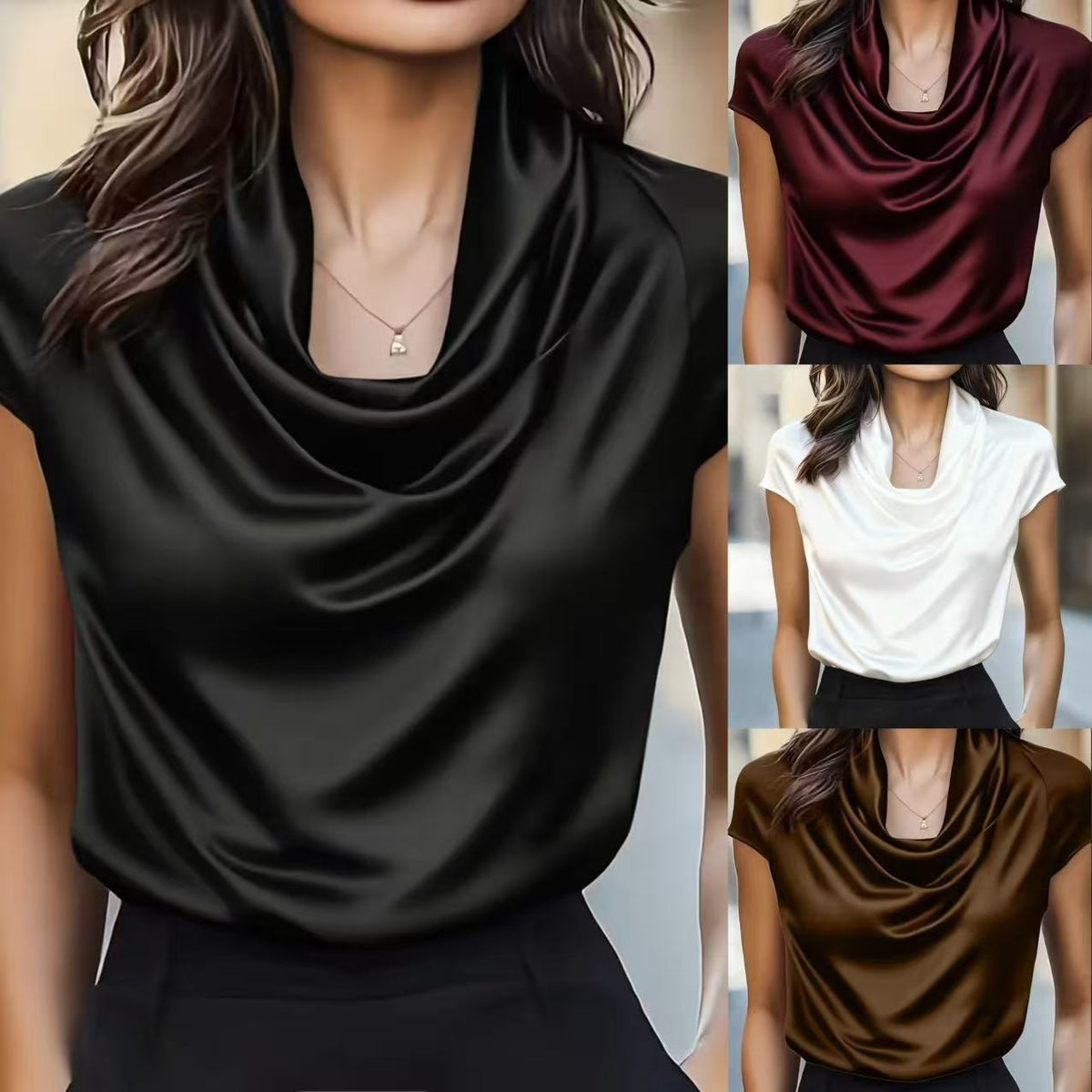 2026 Women's New Swinging Collar Pendant Short Sleeve Top Casual Versatile Shirt NorixaFashion.com