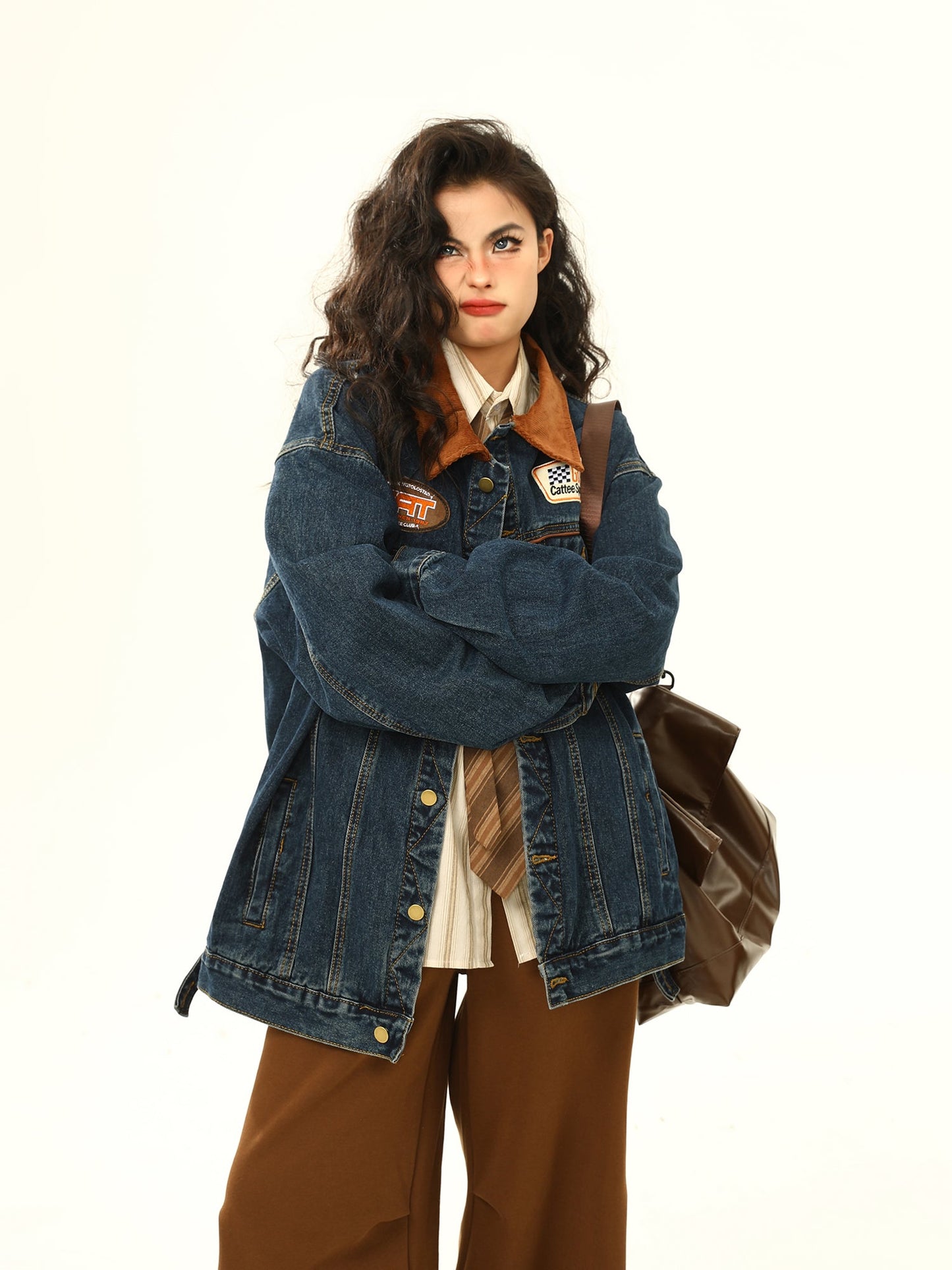 Vintage Denim Jacket Men's And Women's Motorcycle Loose Lapels Jacket LadyShow.Store