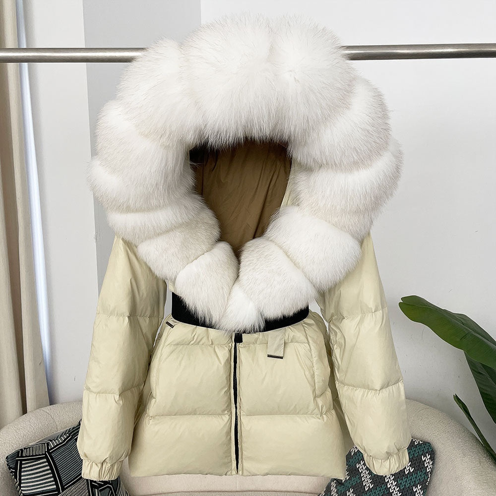 Oversized Real Fox Fur Collar Hooded White Duck Down Jacket Best YouTube Store