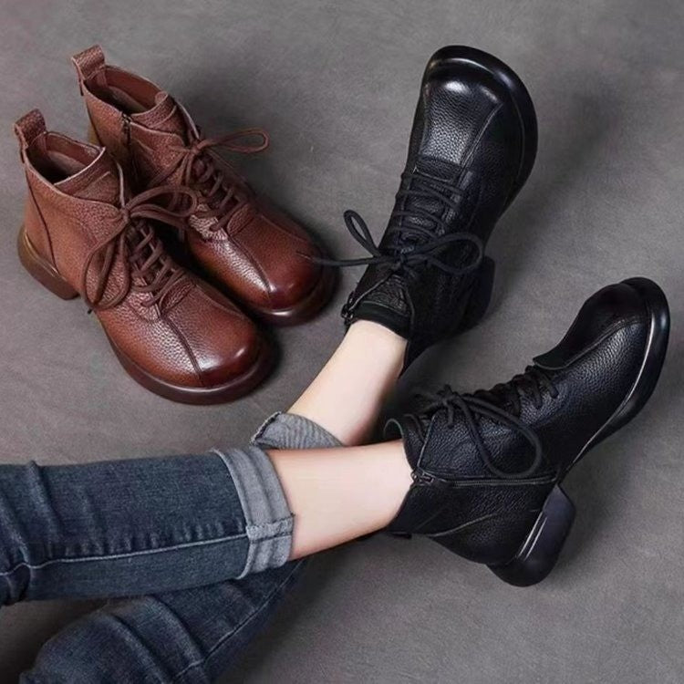 Round Toe Lace-up Platform Ankle Boots LadyShow.Store