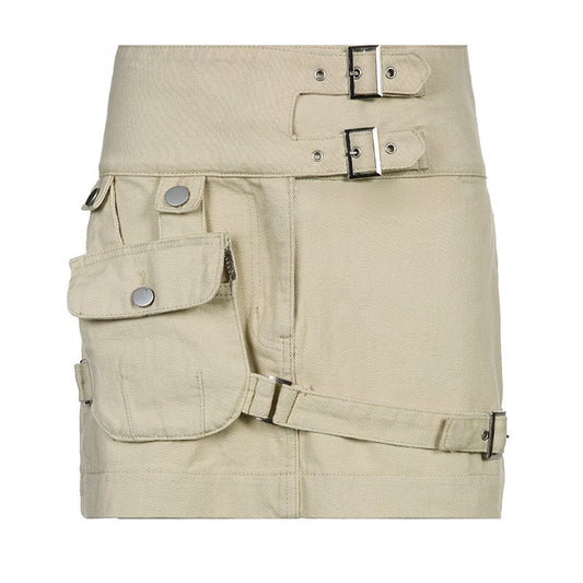 High Waist Multi-pocket Washed Denim Skirt for Summer Pi-Mart