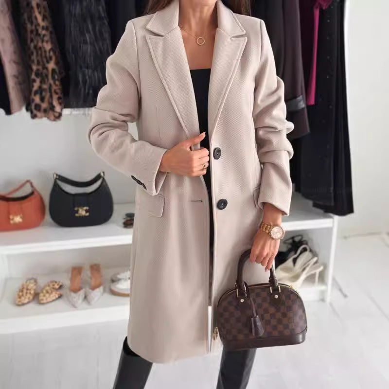 Lapel Single-breasted Wool Coat Winter Long Sleeve Solid Color Long Jacket Women Clothing LuxuryLifeWay Online Store