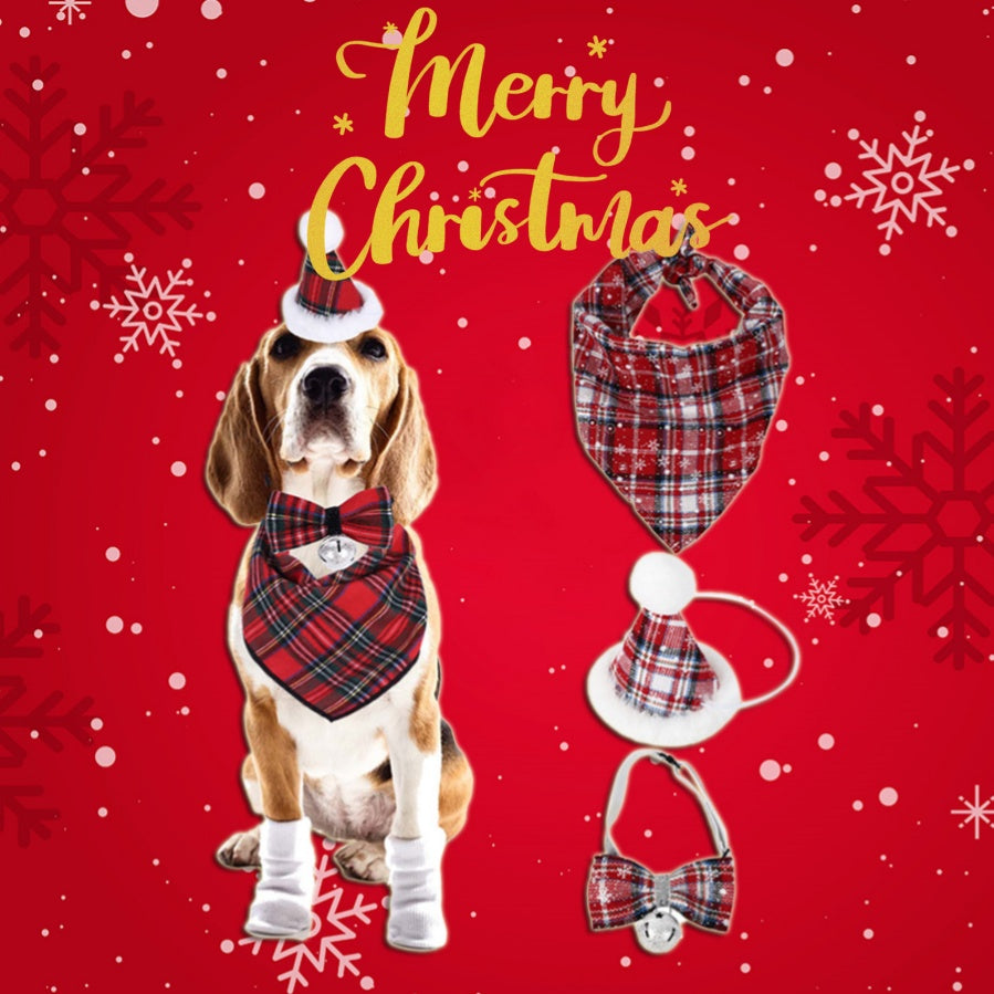 Christmas Triangle Pet Towel Santa Deer Print Dog Scarf Collar Premium Durable Fabric Holiday Decorative Bib For Pets Pets Fashion