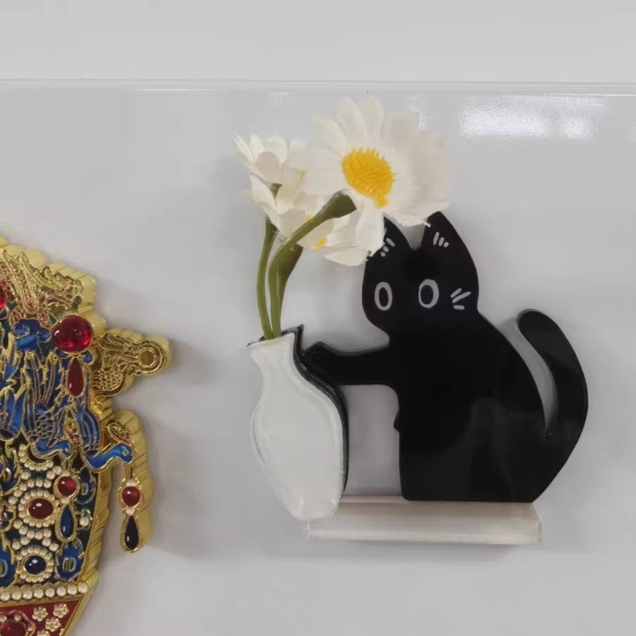 Creative Black Cat Fridge Magnet Acrylic Refrigerator Sticker Cat Whisker Fridge Magnet Figurine Kitchen Decor Gifts PearlNestDecor.com