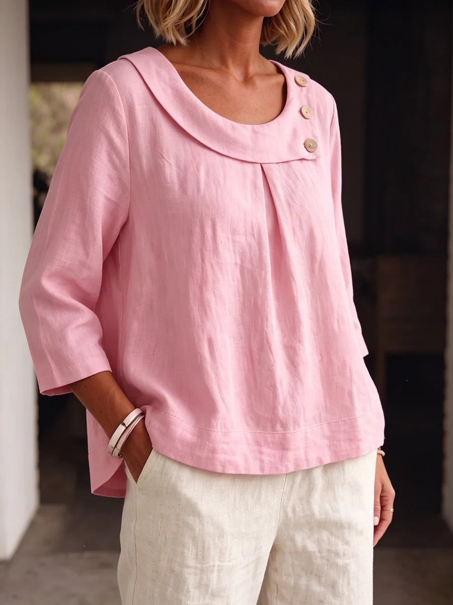 Casual Round-neck Shirt, Loose-fitting Top For Women NorixaFashion.com