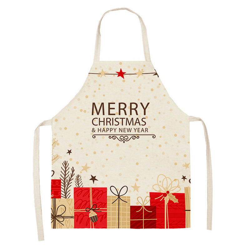 Christmas Deer Art Pattern Female Cleaning Home Cooking Kitchen Apron Chef Ear Cotton Linen PearlNestDecor.com