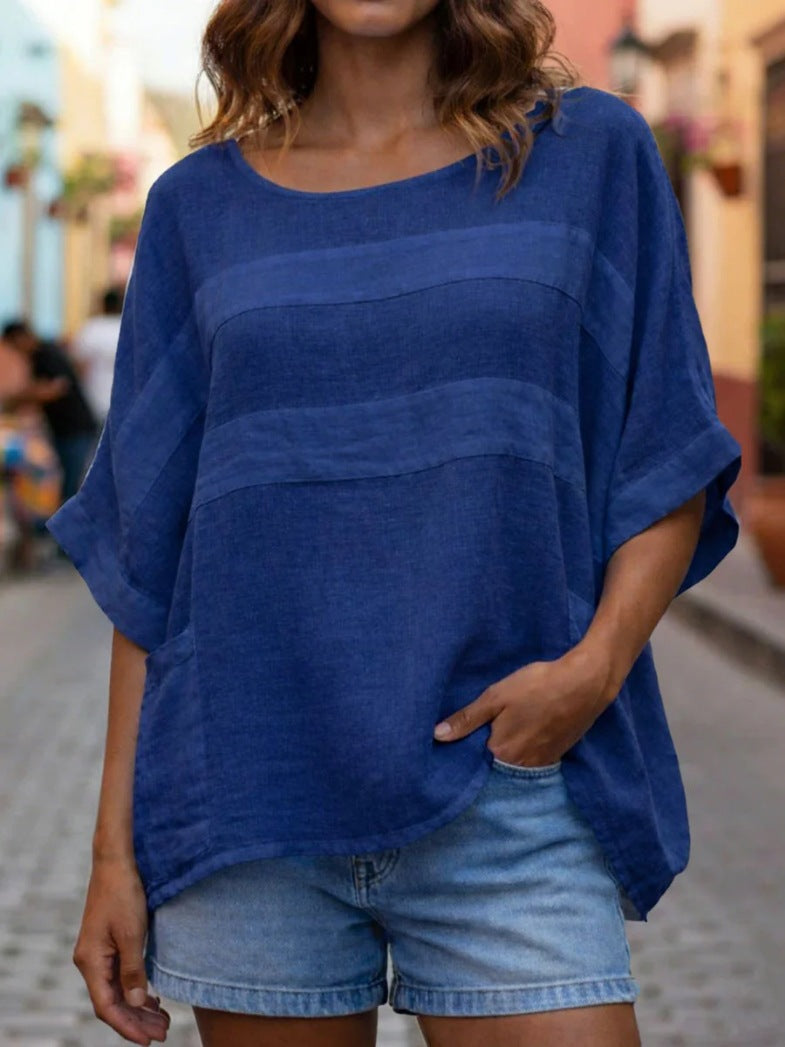 Loose-fitting Top With A Crew Neck And Three-quarter-length Sleeves LadyShow.Store