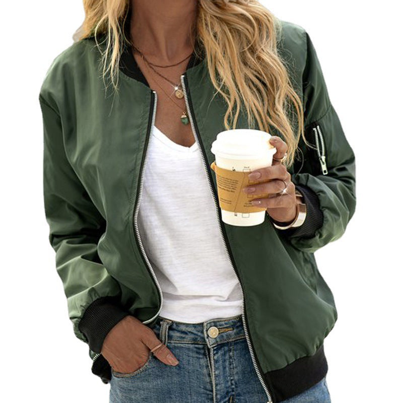 New Autumn Solid-Color Womens Fashionable Zippered Outer Jacket In European NorixaFashion.com