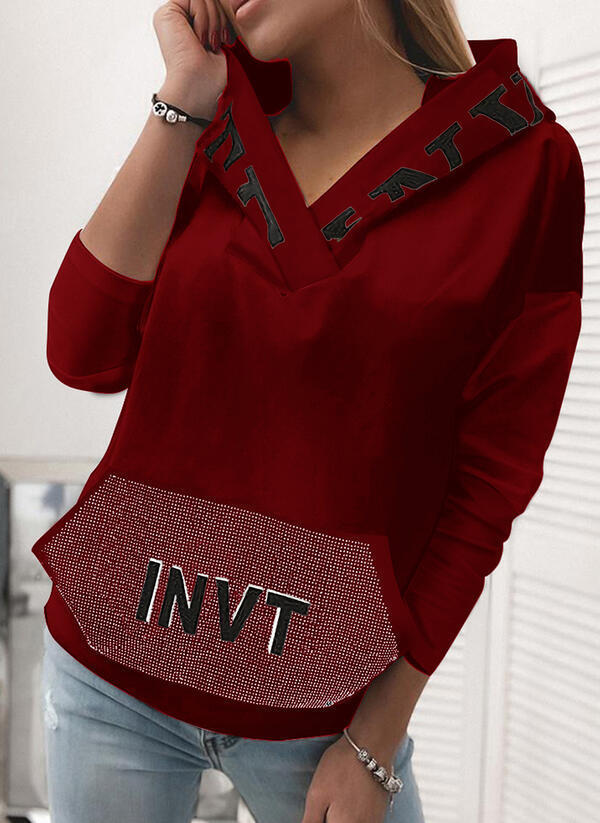 Pocket Hooded Letter Pullover Sweatshirt