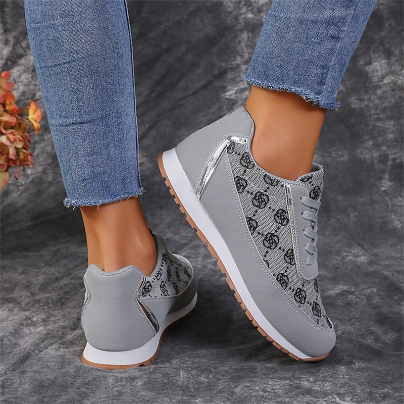 Flower Print Lace-up Sneakers Casual Fashion Lightweight Breathable Walking Running Sports Shoes Women Flats CJD