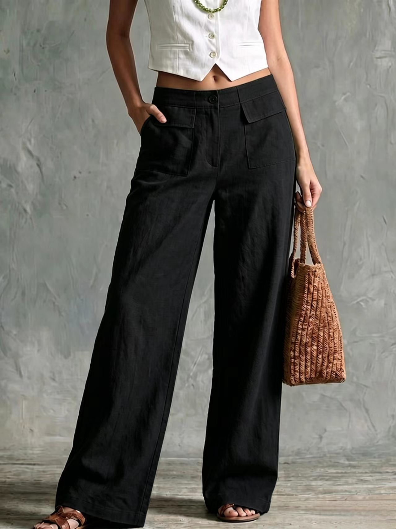 Women's Solid Color Loose Fit Casual Pants - Elastic Waist Trousers for Daily Wear NorixaFashion.com