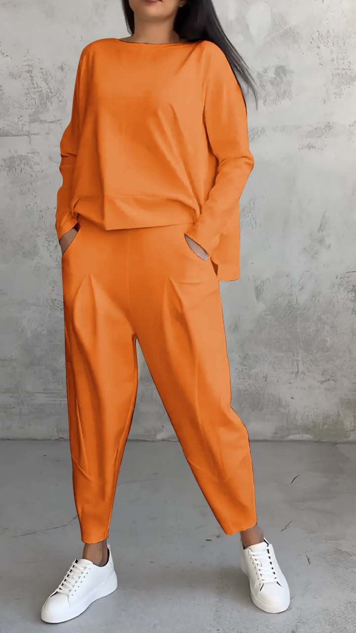 Women's Irregular Suit Long-sleeved Round Neck Top And Loose Harem Pants With Pockets Ins Fashion Trousers Set Women's Clothing LadyShow.Store