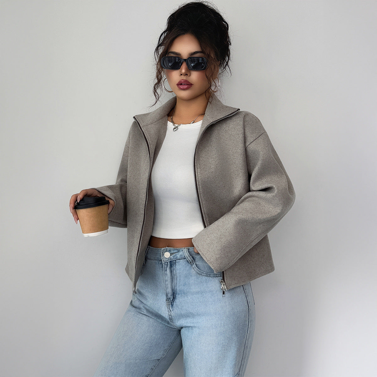 Solid Color Long Sleeve Jacket Coat Women's Clothing Best YouTube Store