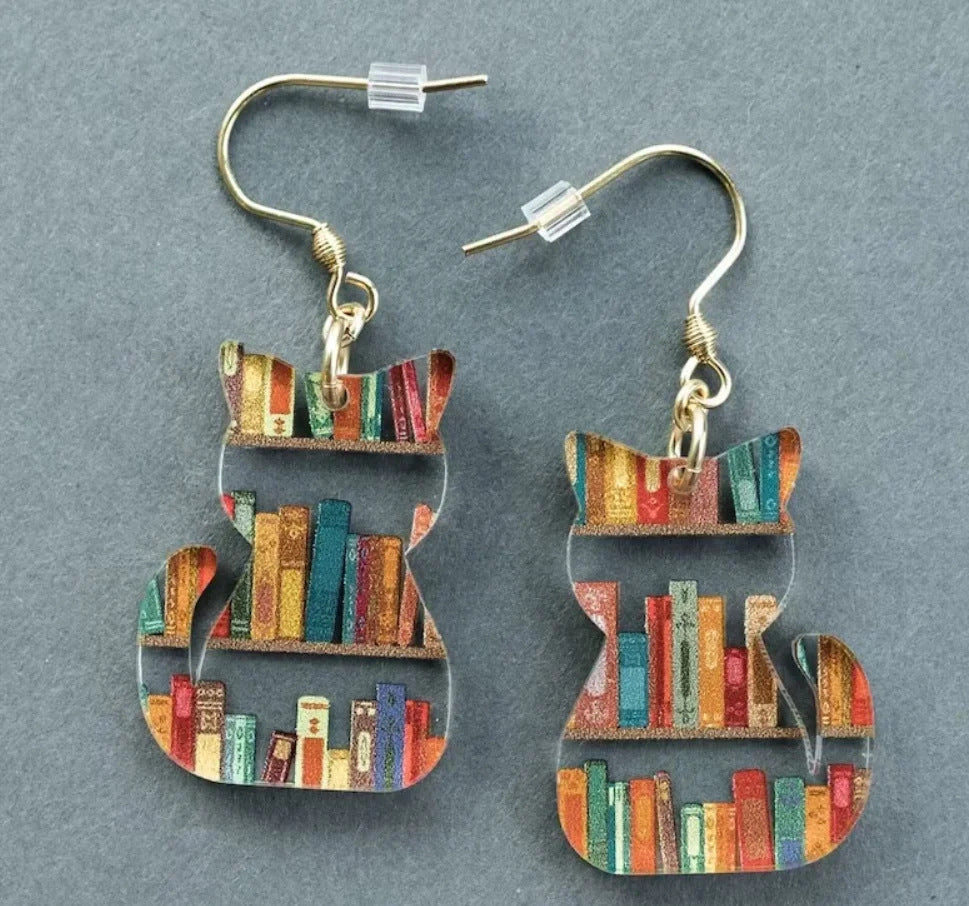 Classic Water Drop Stitching Bookshelf Acrylic Teacher Earrings LadyShow.Store