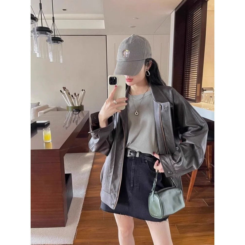 Women's Loose Slimming Motorcycle Jacket Cardigan LadyShow.Store