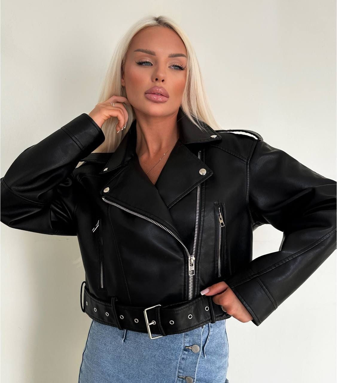 Fashionable Washed Faux Leather Motorcycle PU Zipper Jacket LadyShow.Store