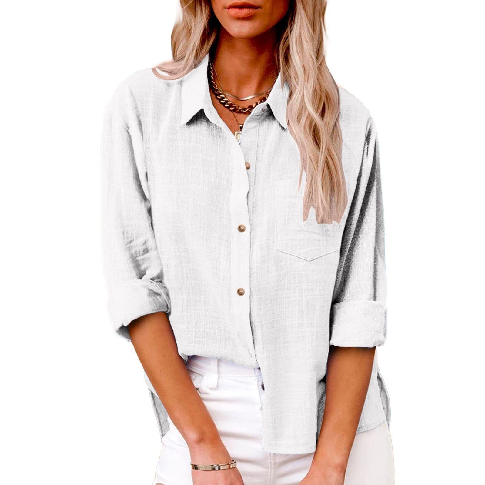 Pocket Split Cotton And Linen Long-sleeved Shirt NorixaFashion.com