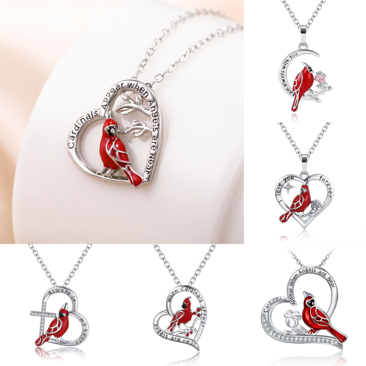 Creative Heart Shaped Cardinal Pendant Necklace, Exquisite Party Commemorative Accessory Gift Jewelry Anniversary Party Gifts, Valentine's Day Gift CJD