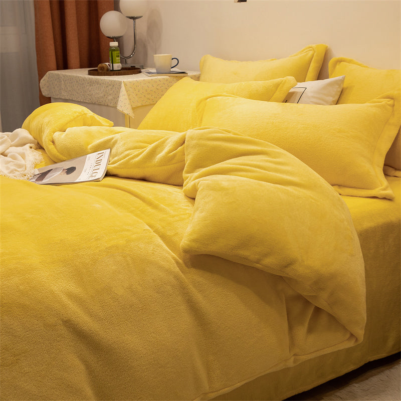 Four-piece Plush Double-sided Fleece Warm Yellow Duvet Cover