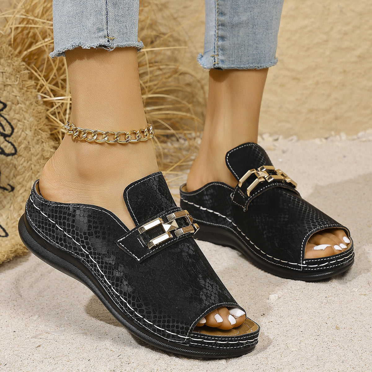 Plus Size Wedge Platform Slippers Cool Beach Leopard Slippers