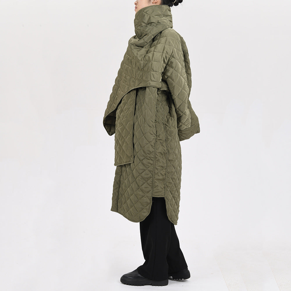 Trendy Loose Long Cotton Jacket with Scarf Collar Pi-Mart