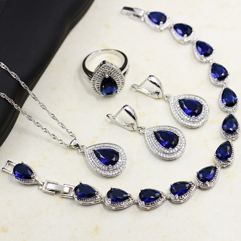 Jewelry Four-piece Set Rings Pendants Earrings Drop-shaped Gem LadyShow.Store