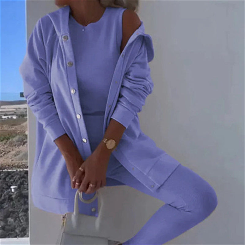Women's Fashion Sports And Leisure Hooded Sweater Vest Pants Three-piece Set NorixaFashion.com