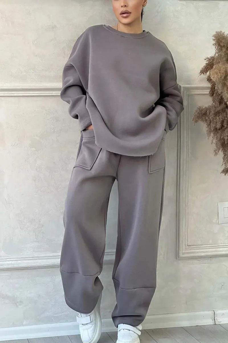 Women's Autumn And Winter Casual Loose Round Neck Long-sleeved Sweater Trousers Suit LadyShow.Store