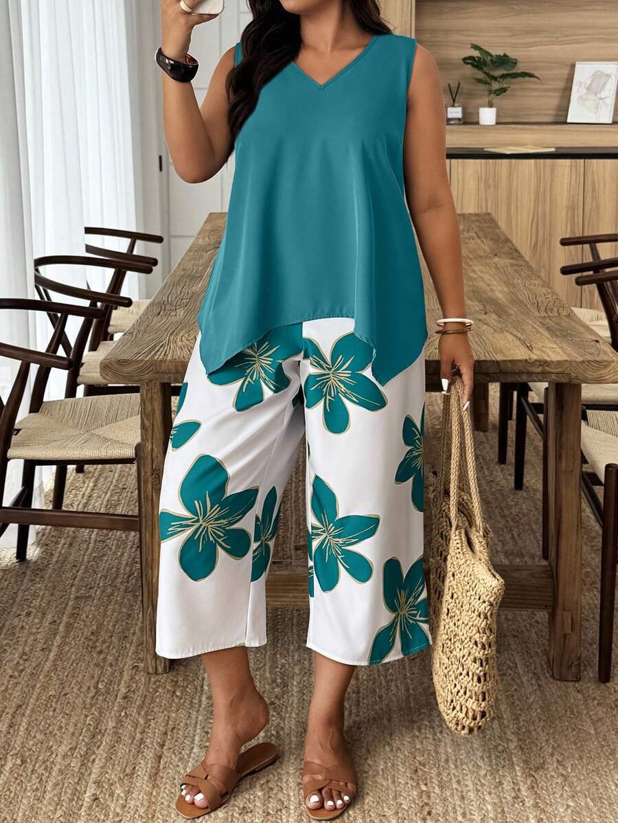 Women's Casual Elegant Printed Cropped Pants Set LadyShow.Store