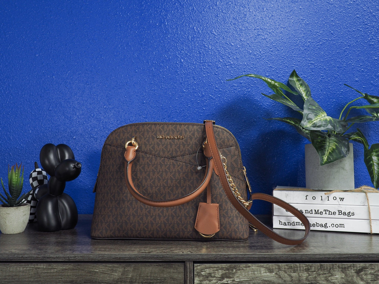 Michael Kors Jet Set Travel Medium Brown Signature PVC Dome X Cross Satchel Bag LadyShow.Store