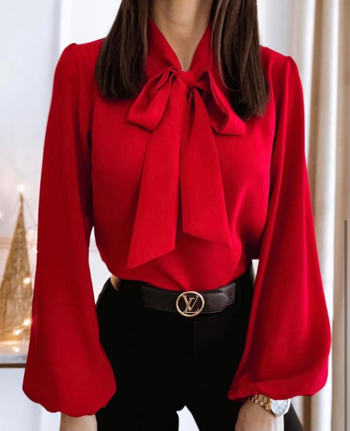 Bowknot Long Sleeve Shirt Collared Women's  Solid Color Professional Business Blouse For Work Office Wear NorixaFashion.com