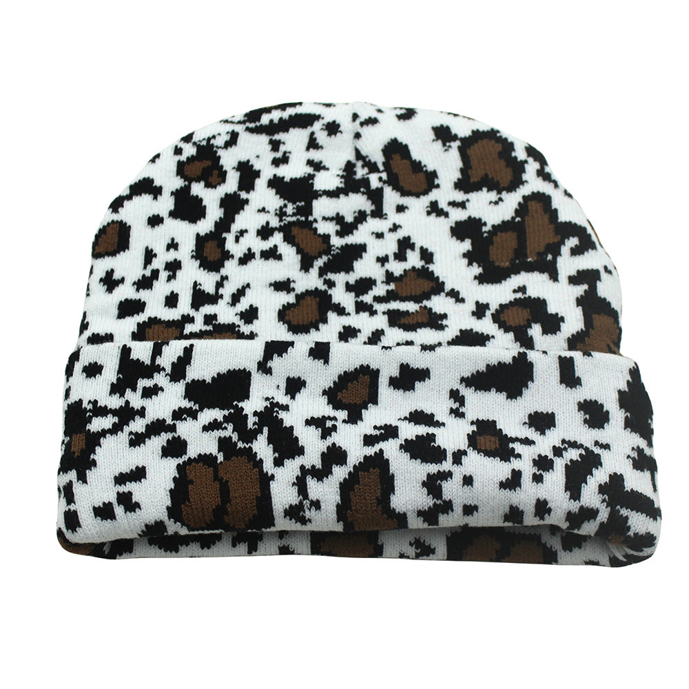 Winter Warm Cow Pattern Knitted Hat For Men And Women Curled Edge Woolen Hat