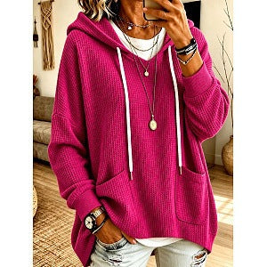 2026 European And American Women's Clothing Amazon Independent Station Waffe Loose Long Sleeve Hoodie Casual Hooded NorixaFashion.com