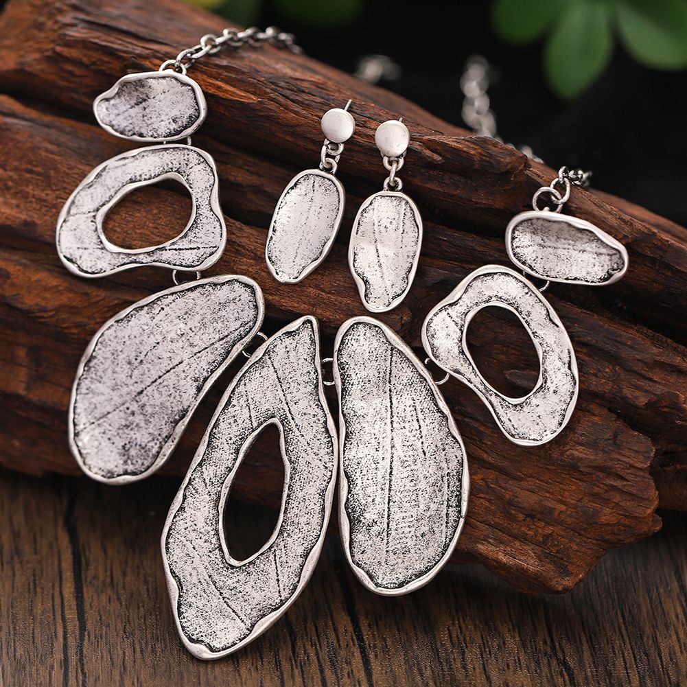 Alloy Geometric Irregular Oval Colorful Oil Necklace Hollow Design Women's Necklace Eardrop Set LadyShow.Store