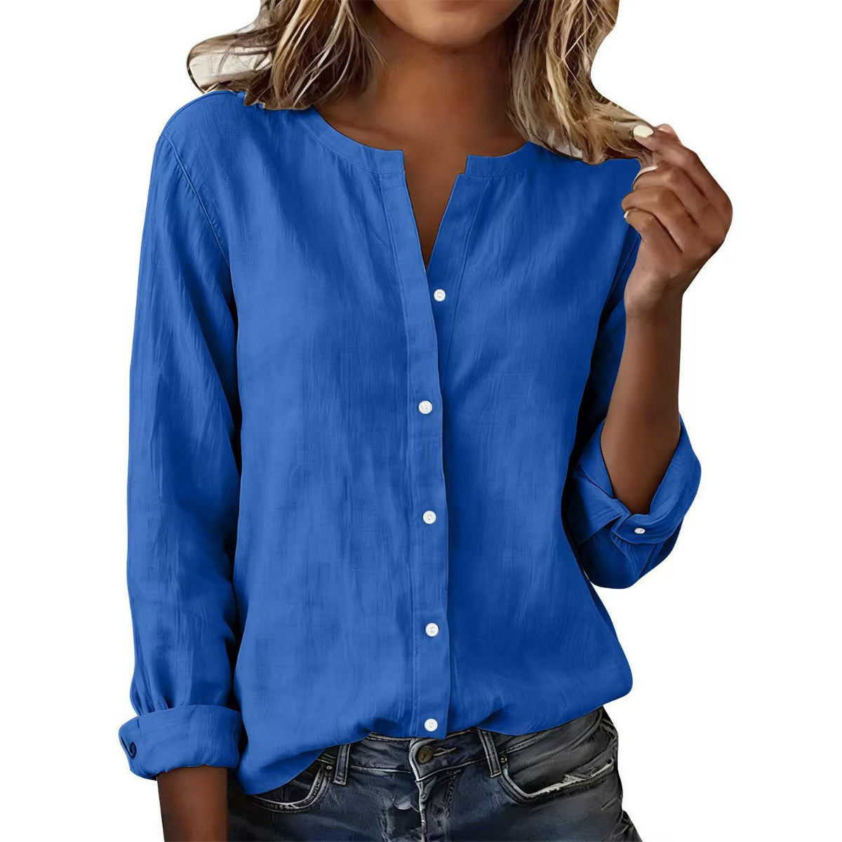 2026 European And American  Independent Site Bamboo Cotton Plus-Size Casual Stand-Collar Women's Shirt NorixaFashion.com