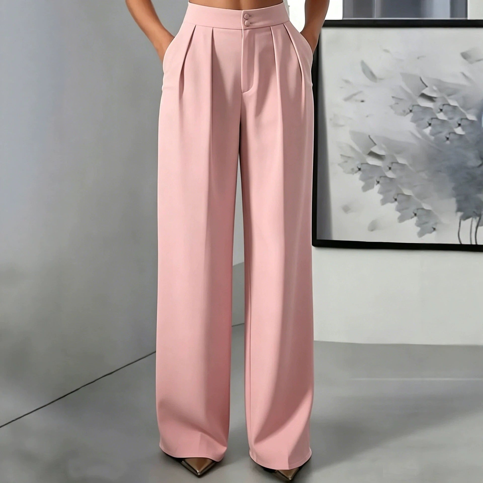 Straight-leg Minimalist Suit Slim-fit Elastic-waist Pants For Women NorixaFashion.com