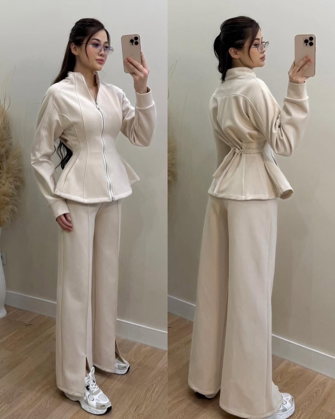 2026 Autumn High-End Light Luxury Chanel Style Outfit Two-Piece Set Solid Color Long-Sleeve Jacket European And American Amazon NorixaFashion.com