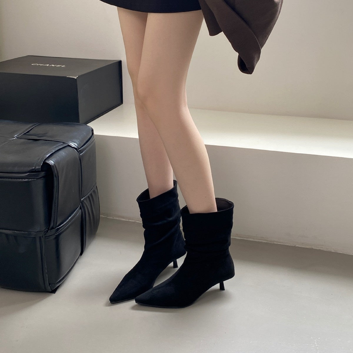 Women's Autumn Winter Pointed Toe High Heel Slimming Mid-Calf Boots LadyShow.Store