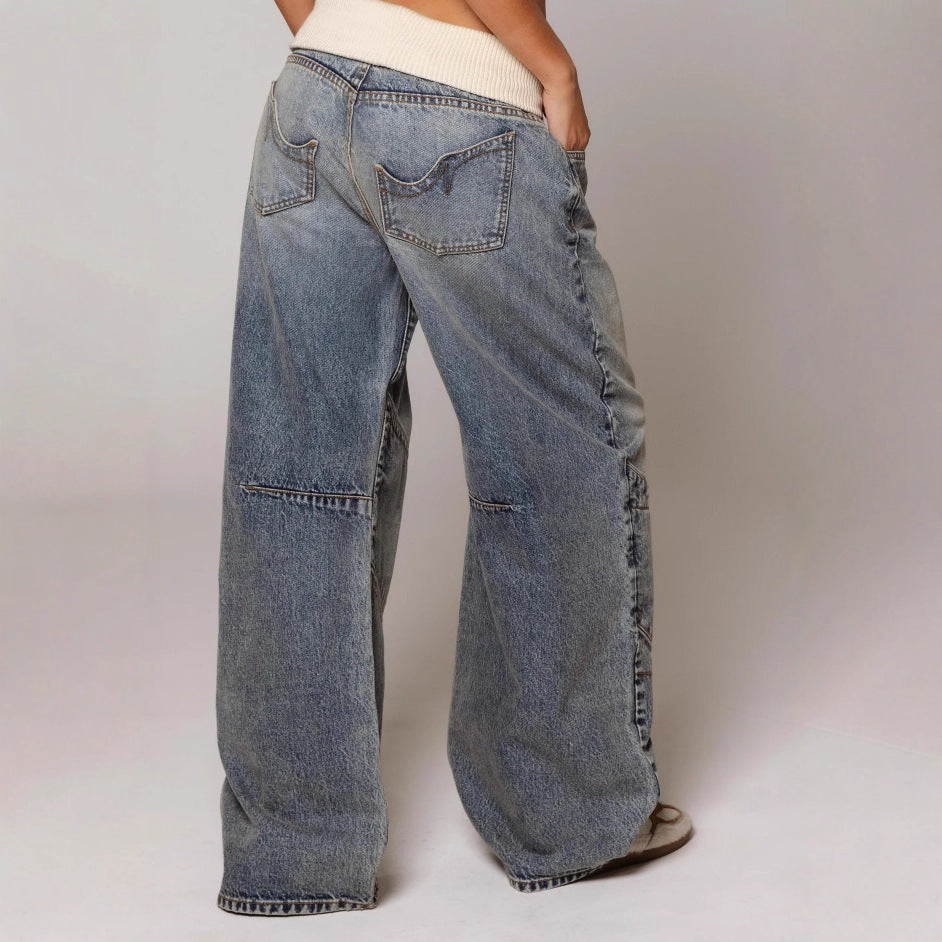 Loose-fitting Straight-leg Jeans With Pockets Fashion Casual Trousers Street-style Pants Women's Clothing NorixaFashion.com