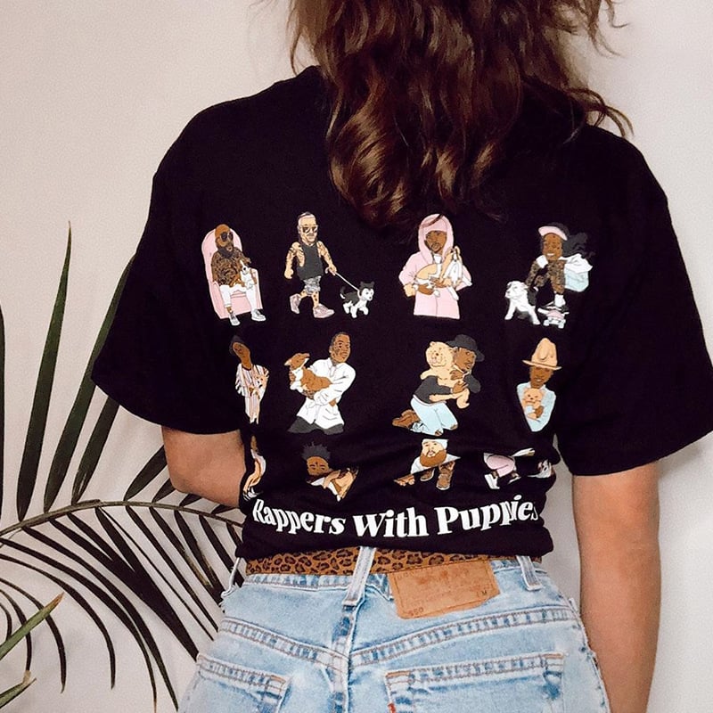 Vintage Black Back Printed Short-Sleeved T-Shirt Pi-Mart