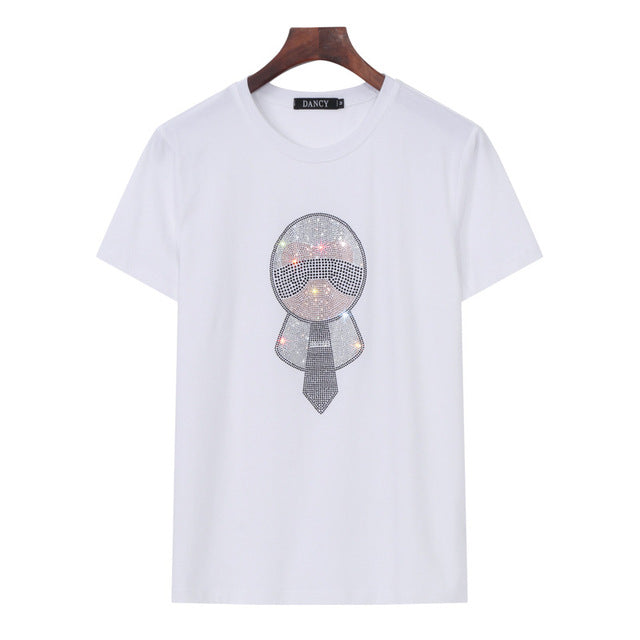 Plus Size Women's Rhinestone Character T-Shirt Fashion Pi-Mart