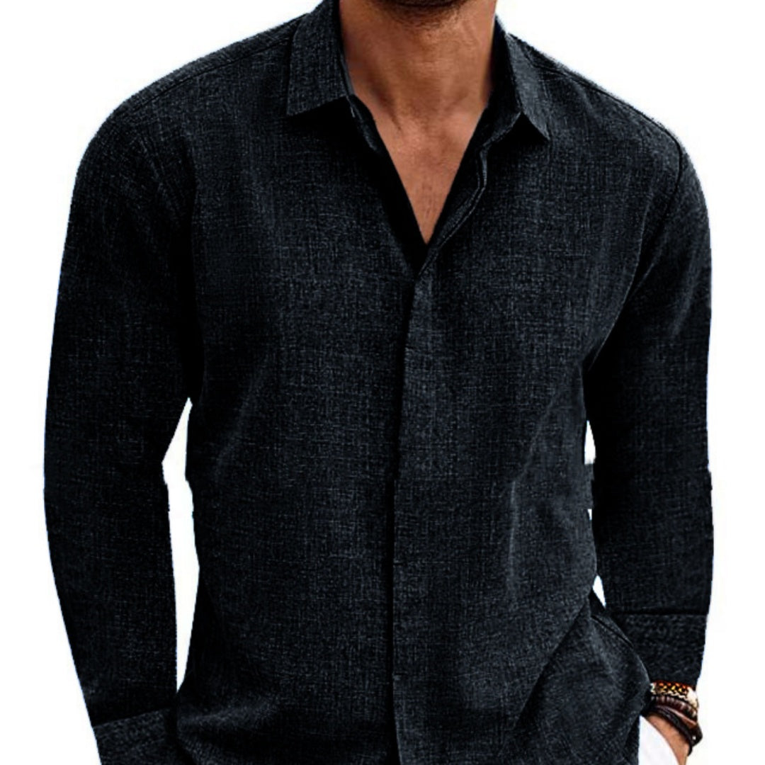 Long Sleeve T-shirt Undershirt Solid Color Long Sleeve Cotton Linen Shirt Men NorixaFashion.com