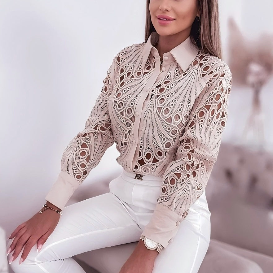 Versatile Commuter Lace Hollow-out Long Sleeve Shirt For Women LadyShow.Store