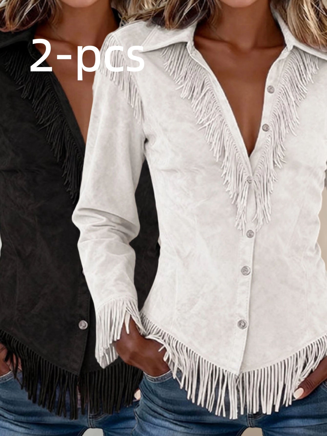 Western Cowboy-Style Suede Fringe Slim-Fit Long-Sleeve Shirt NorixaFashion.com