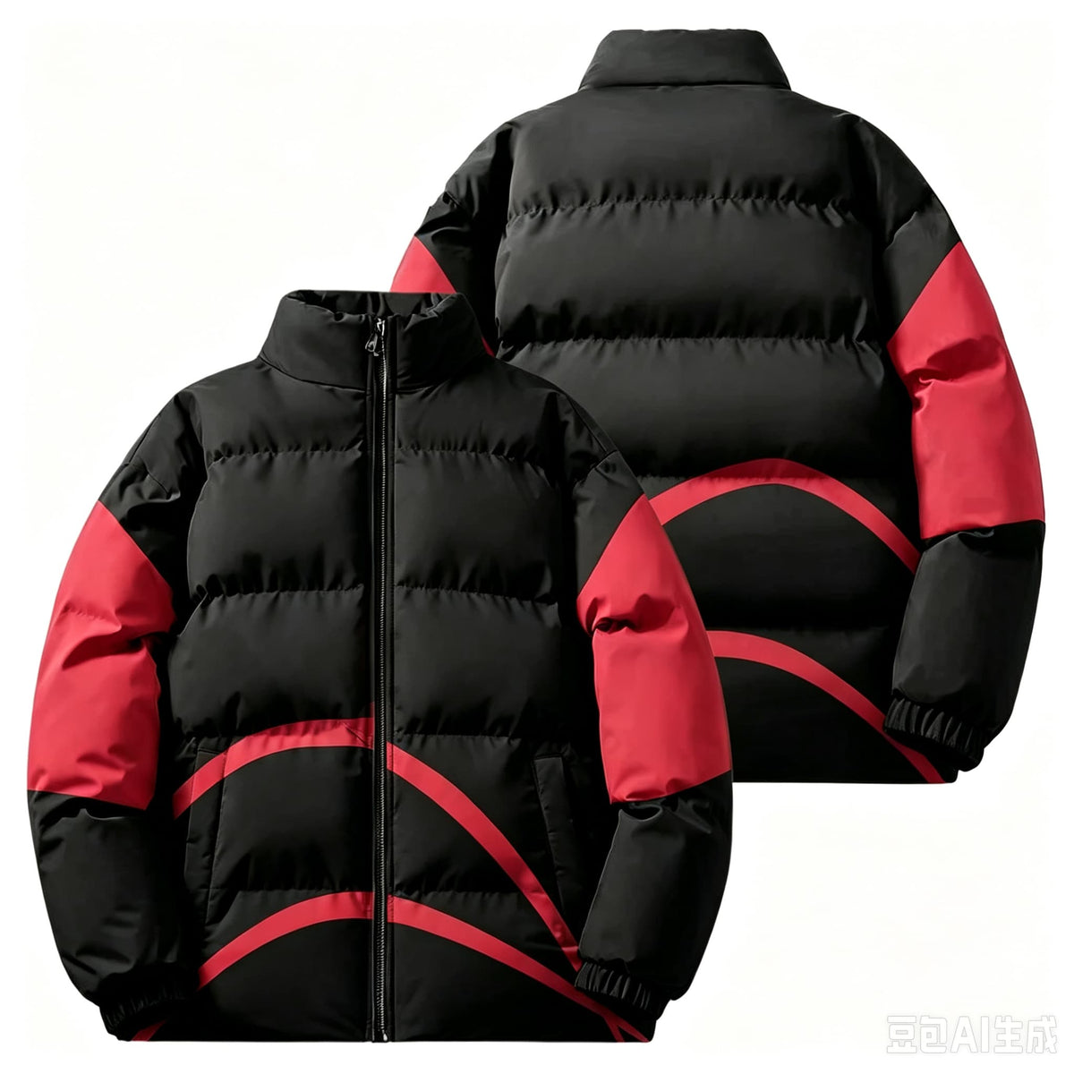 2026 Men Winter Stand Collar Puffer Jacket Color Block Striped Patchwork Cotton Padded Coat Loose Windproof Warm Racing Style Outerwear Male Casual Zipper Thick Winter Outfits NorixaFashion.com
