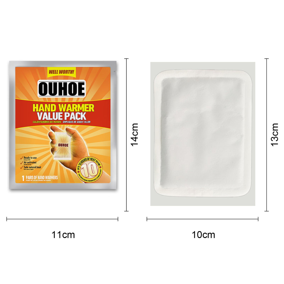 One-time Hand Warmers, 2 Pieces Per Bag. The Bag Measures 12x15 Cm. The Hand Warmers Are 9x11.8 Cm. Tri Light Beauty