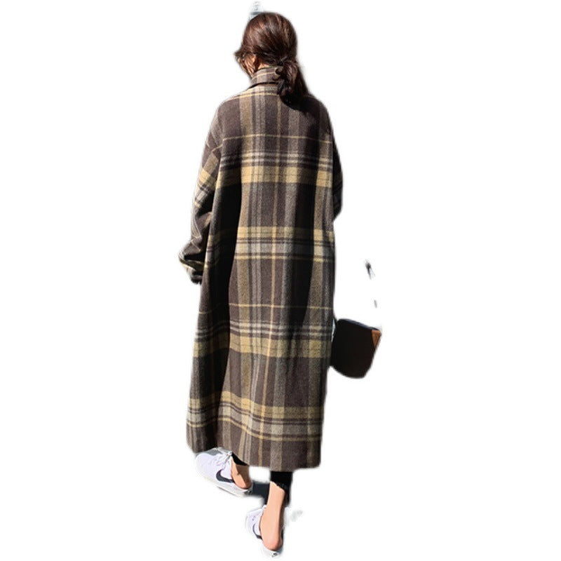 Women's Autumn And Winter Loose Thick Plaid Woolen Coat Best YouTube Store