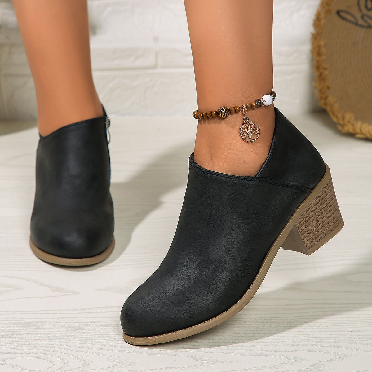 Chunky Heel Round Toe Ankle Boots With Side Zipper Design Fashion Fall Winter Short Boots For Women Shoes CJD